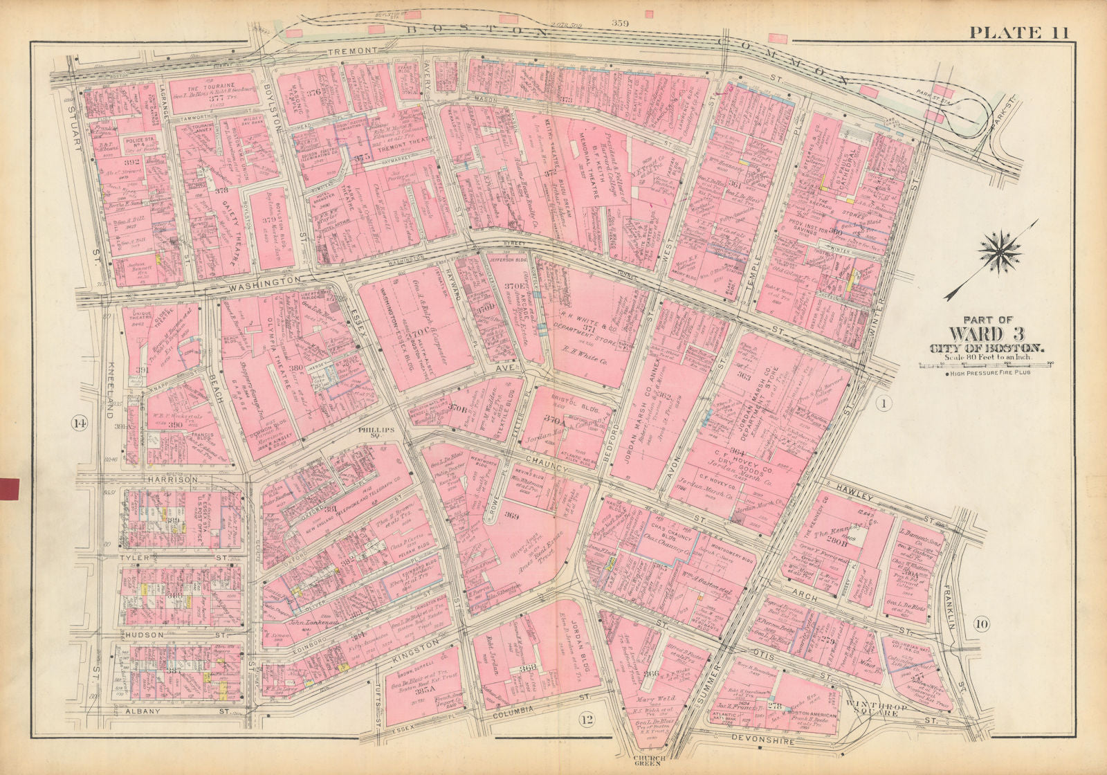 Boston #11 Downtown Crossing / Chinatown / Theatre District. BROMLEY 1928 map